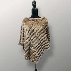 Wilsons Leather Rabbit Fur Cape Wrap One Size Brown Wool Blend Elegant Luxe